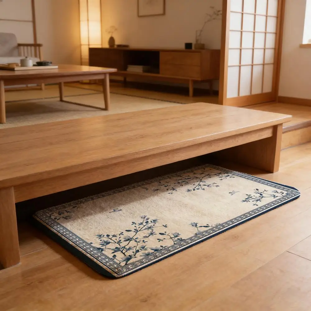 Blue and white porcelain Floor Mat Flannel Door Mat Non-Slip Absorbent Washable Indoor Home Rug