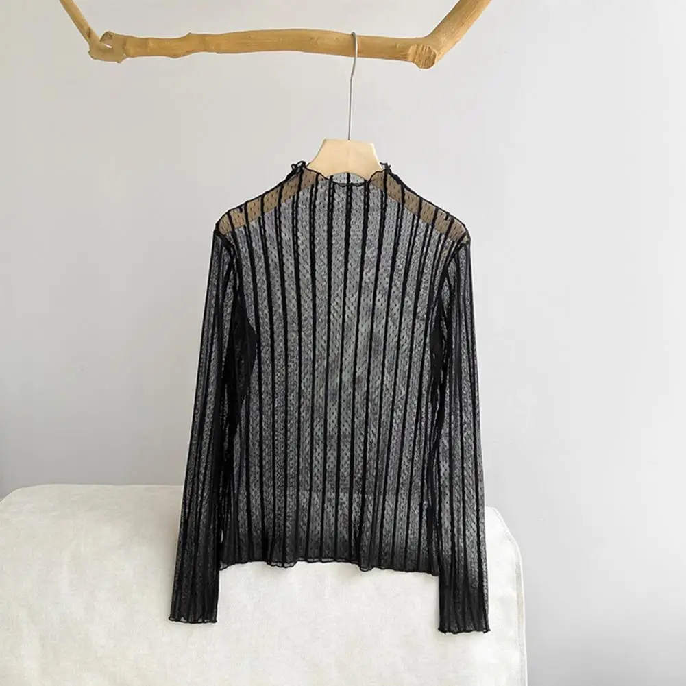 Прозрачная футболка с марлевым низом, женская одежда, летняя футболка с длинными рукавами и марлевой рубашкой, солнцезащитный крем с половиной высокого воротника 2025