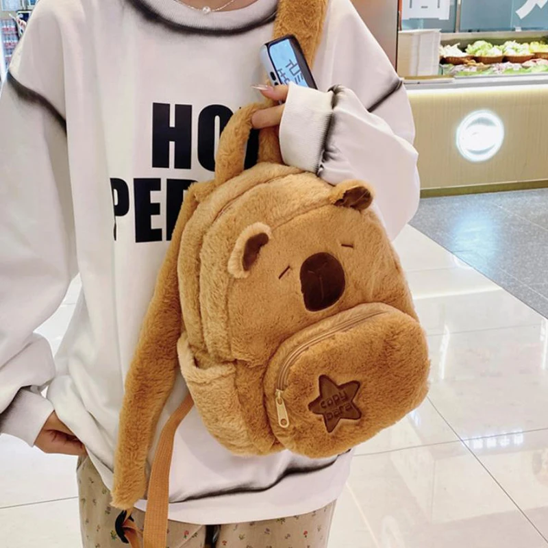 1pcs Cute Capibara Plush Capybara Backpack Versatile Cartoon Students Crossbody Bag School Bags Backpack