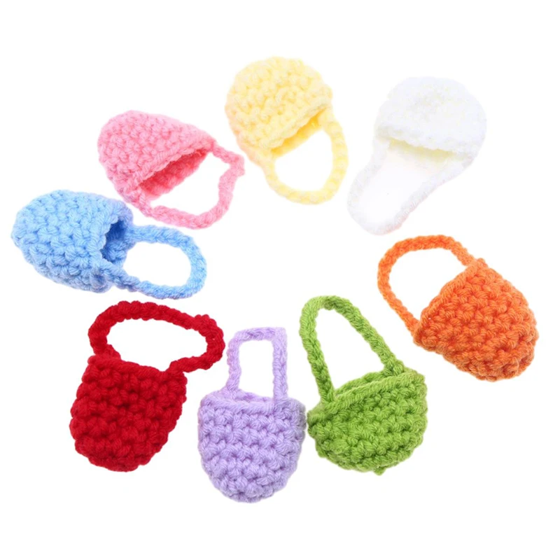 1:12 Dollhouse Miniature Woven Shoulder Bag Mini Knitting Wool Bag Crochet Braid Crossbody Bag Handbag Storage Bag DressUp Decor