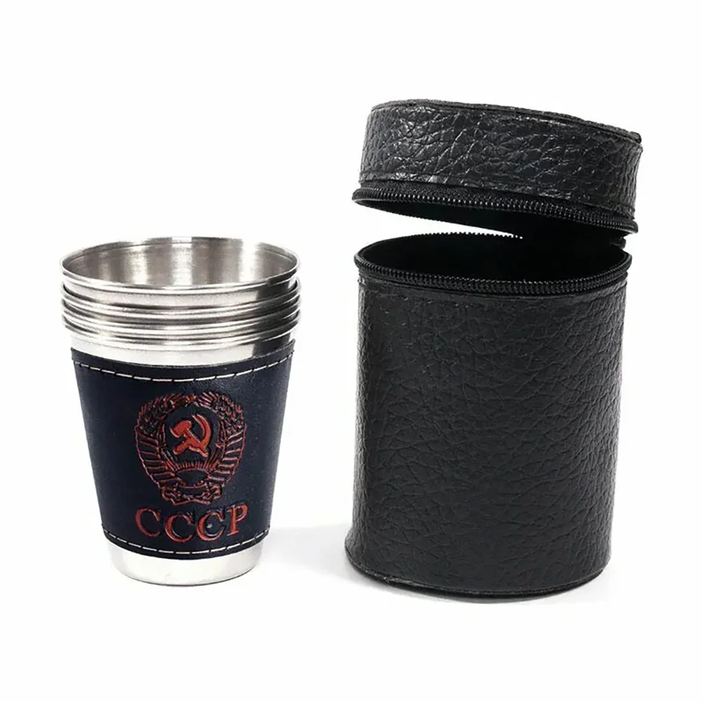 

4pcs Outdoor Travel Cups Set Camping Tableware Stainless Steel Cup with PU Leather Portable Coffee Wine Beer Whisky Cup Tatreez