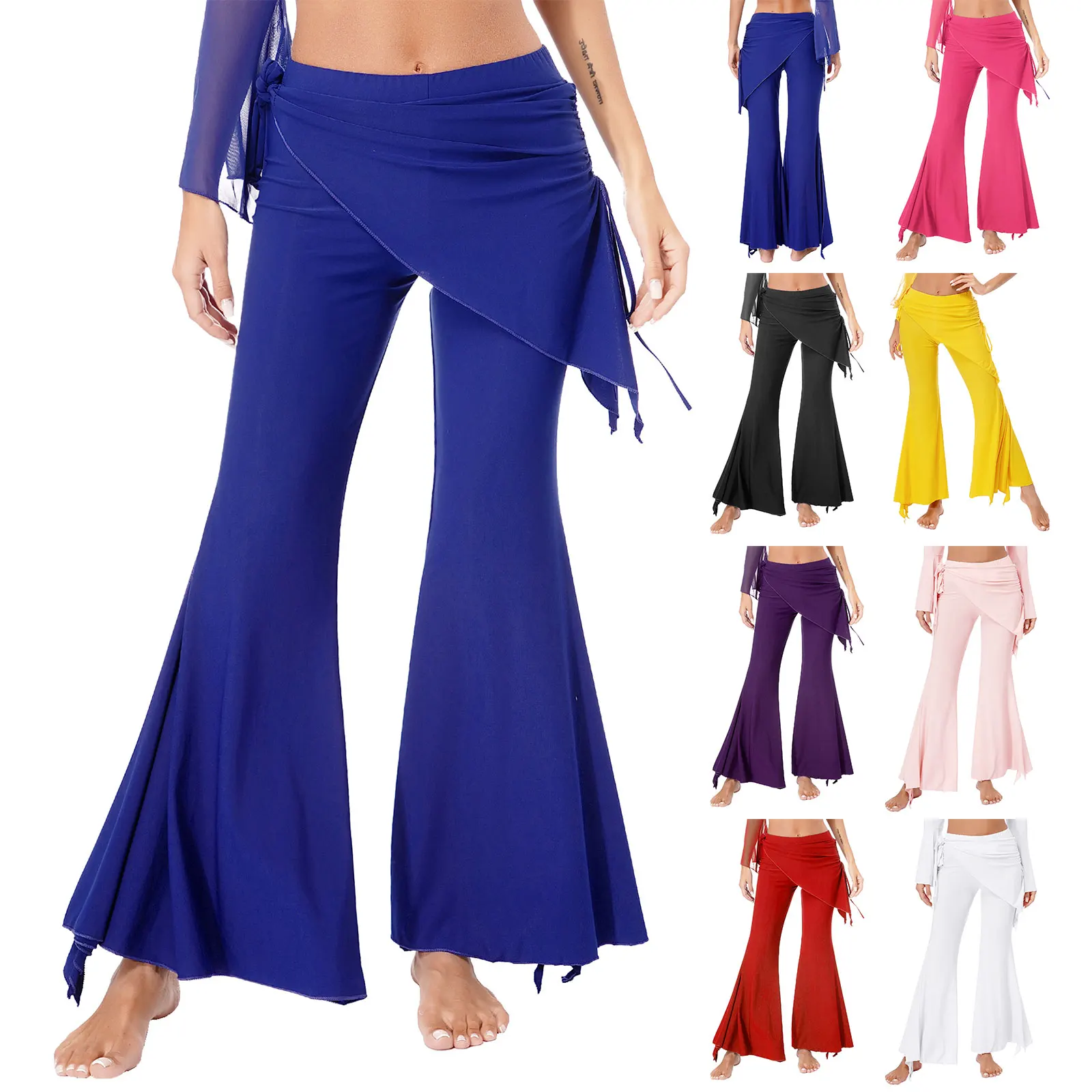 Women Belly Dance Pants Oriental Bellydance Clothes Loose Fit High Waist Trousers Adults Dance Practice Training Long Pants