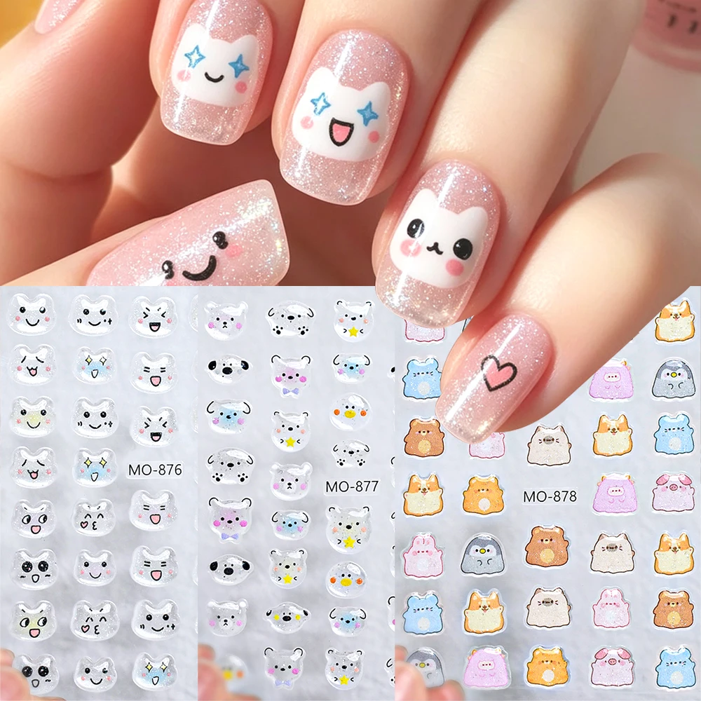 3D Crystal Jelly Cat-Eye Resin Nail Stickers – Cute Pet Kitten DIY Nail Art Decorations & Embossed Animal Bubble Stickers
