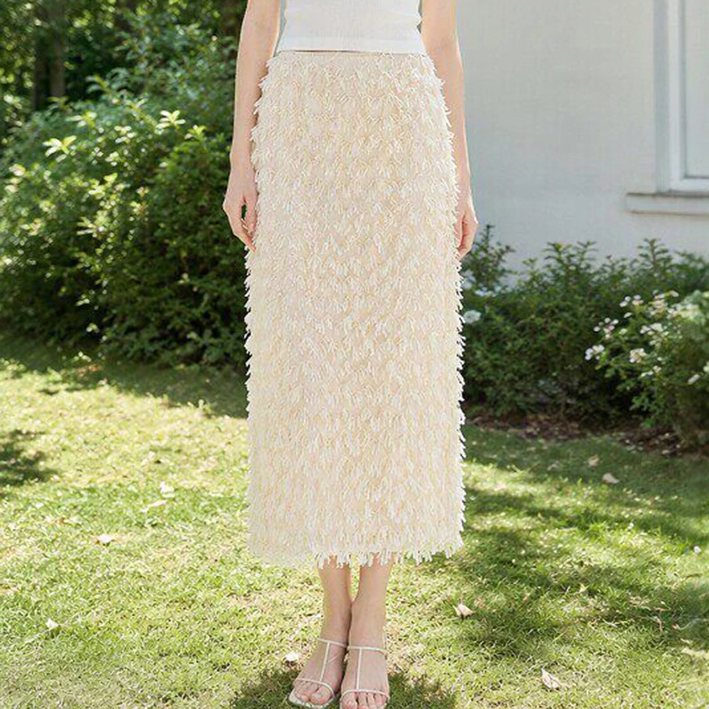 [Wood] Korean version of fashionable high-waisted sequined mesh skirt brand withdrawal 26 summer new foreign style long dress