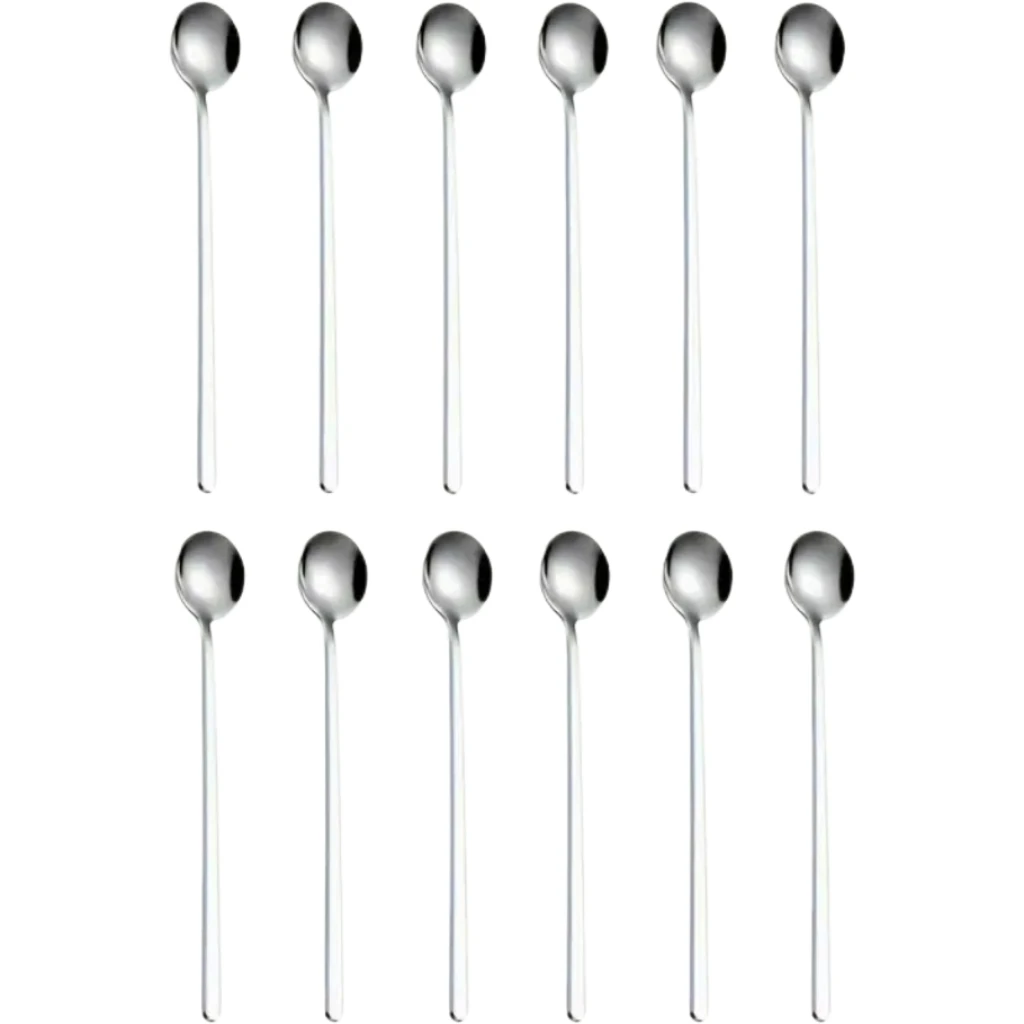 

12pcs stainless steel long handle round coffee spoon, dessert spoon, machine washable, suitable for afternoon tea, bar