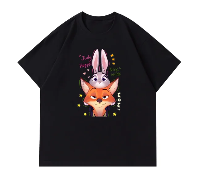 MINISO Zootopia Print T-Shirts, lockeres, lässiges Kurzarm-Rundhals-T-Shirt für Damen und Herren, vielseitige, modische, heiß verkaufte T-Shirts