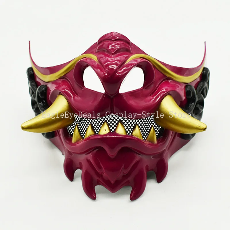 Red Oni Fanged Demone Samurai giapponese Fantasma Diavolo Maschera Cosply Accessori per costumi Halloween Fanged Gioco di ruolo Horror