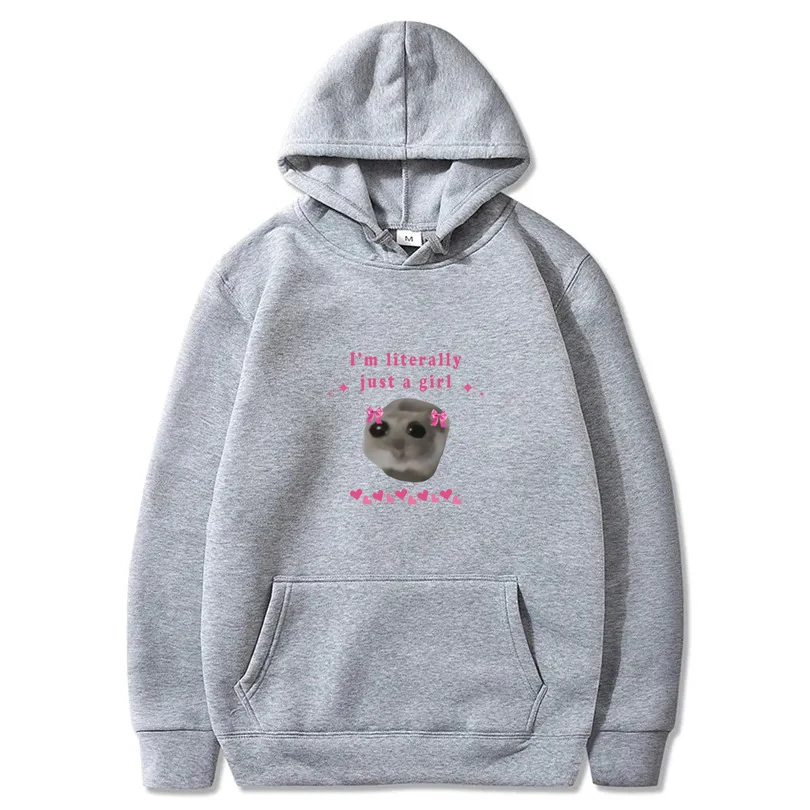 Musim gugur baru sedih ekspresi hamster aku hanya Gadis hip hop Jalan kasual cetak Wanita hoodie fashion hoodie longgar sweatshirt