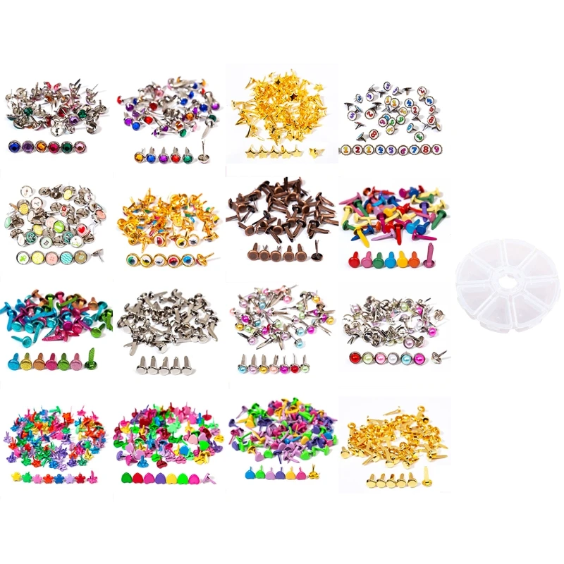 50/100Pcs Multicolor Two-Legged Nails Rivets Fasteners Kids DIY Diamond Studs