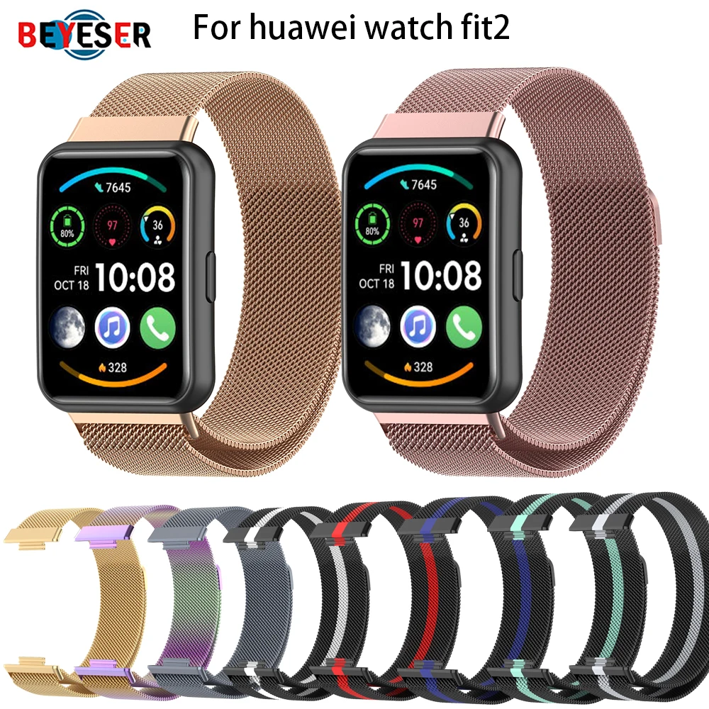 Magnetic Sports Band For Huawei Watch Fit2 Stainless Steel Milan Strap Comfortable Breathable Replacement Bracelet Wristband