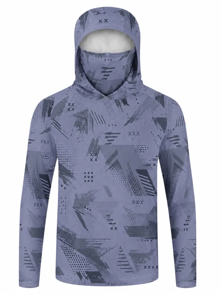 Herren Angelhemd mit Kapuze und Gesichtsmaske, UPF 50+ Sonnenschutz, Langarm, Outdoor-Performance-Hoodie