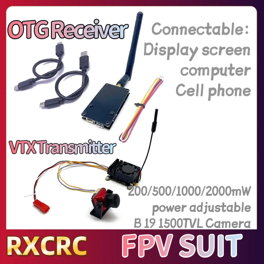 RXCRC 5.8G  2W 48CH VTX Transmitter Camera1500TVL 19*19mm,OTG Receiving 720*480px 56CH.For RC Multicopter FPV Drone Part.