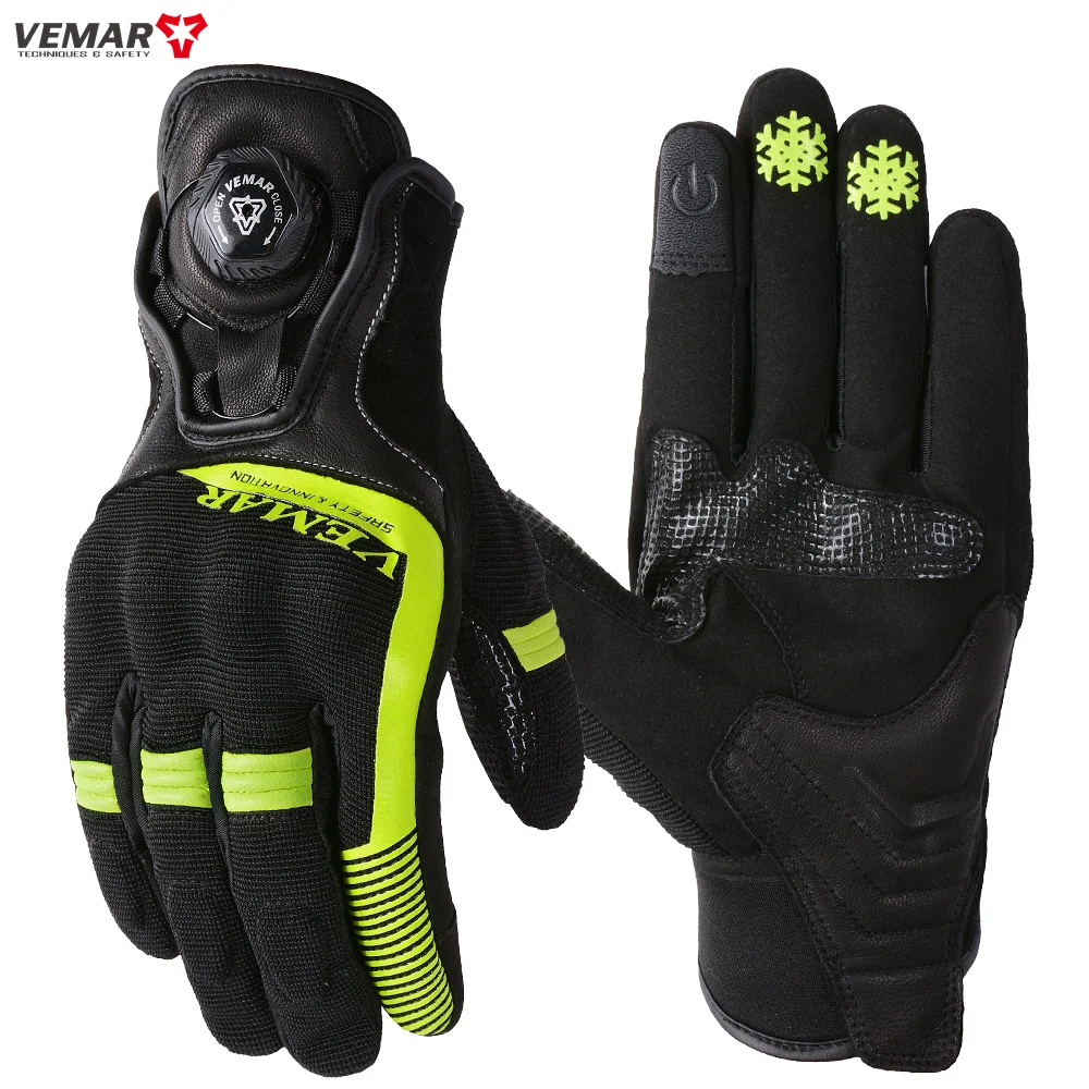 VEMAR Goat Leather Motorcycle Gloves Touchscreen Motocross Gloves With Rotary Buckle Motorbike Gloves Built-in Protective Shell