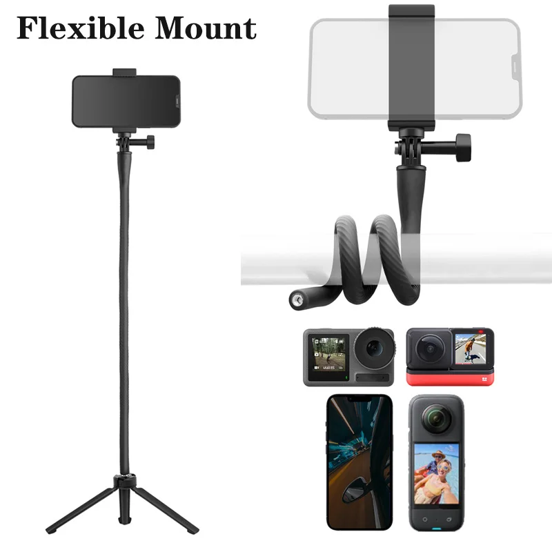 

Mini Action Camera Mount For Insta360/DJI Action Mini Camera Bending Tripod Phone Holder Clip Stand Flexible Mount Accessories