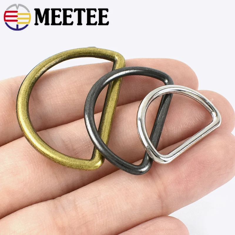 Meetee 30Pcs Metal D Ring Buckle 15-50mm Bag Strap Clasps Webbing belt buckle Adjuster Connector Hooks DIY Hardware Accessories