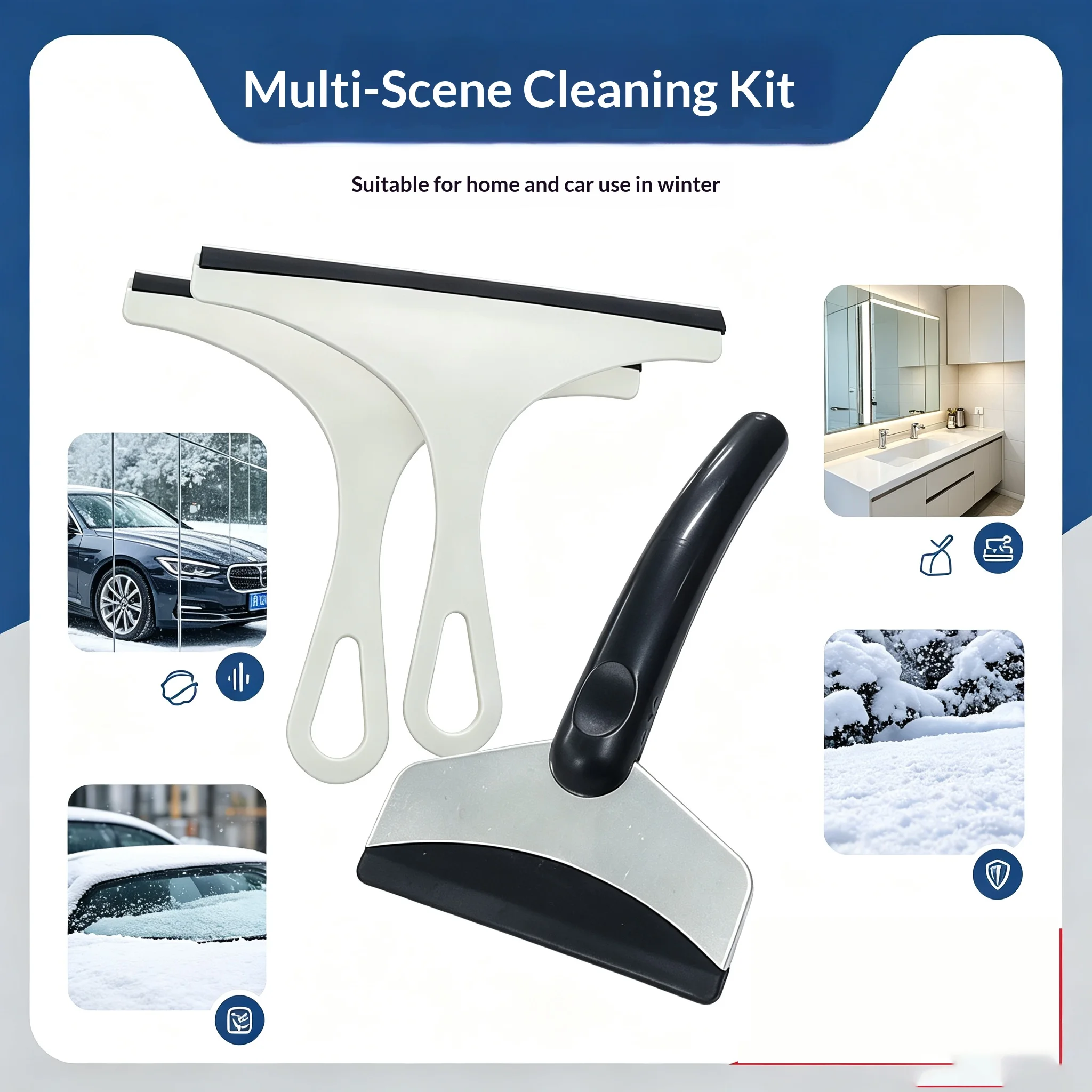 Home Bathroom Cleaning Kit - Auto-Eiskratzer & Abzieher-Set Fenster-Wasserabzieher für Badezimmer,