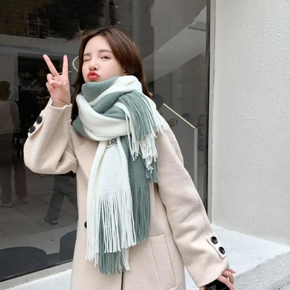 

Tassel Scarf Cozy Winter Scarf with Tassel Decor Windproof Patchwork Design Heat Retention Technology for Women for Outdoor