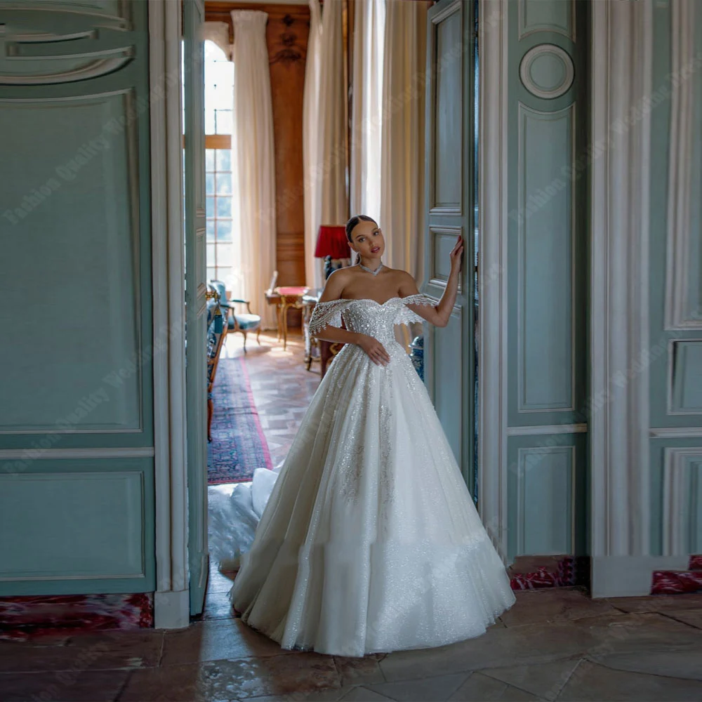 Robes de mariée A-ligne dos nu pour femmes, robes de princesse romantiques, longueur de vadrouille, mode éducative, Off initié, patients