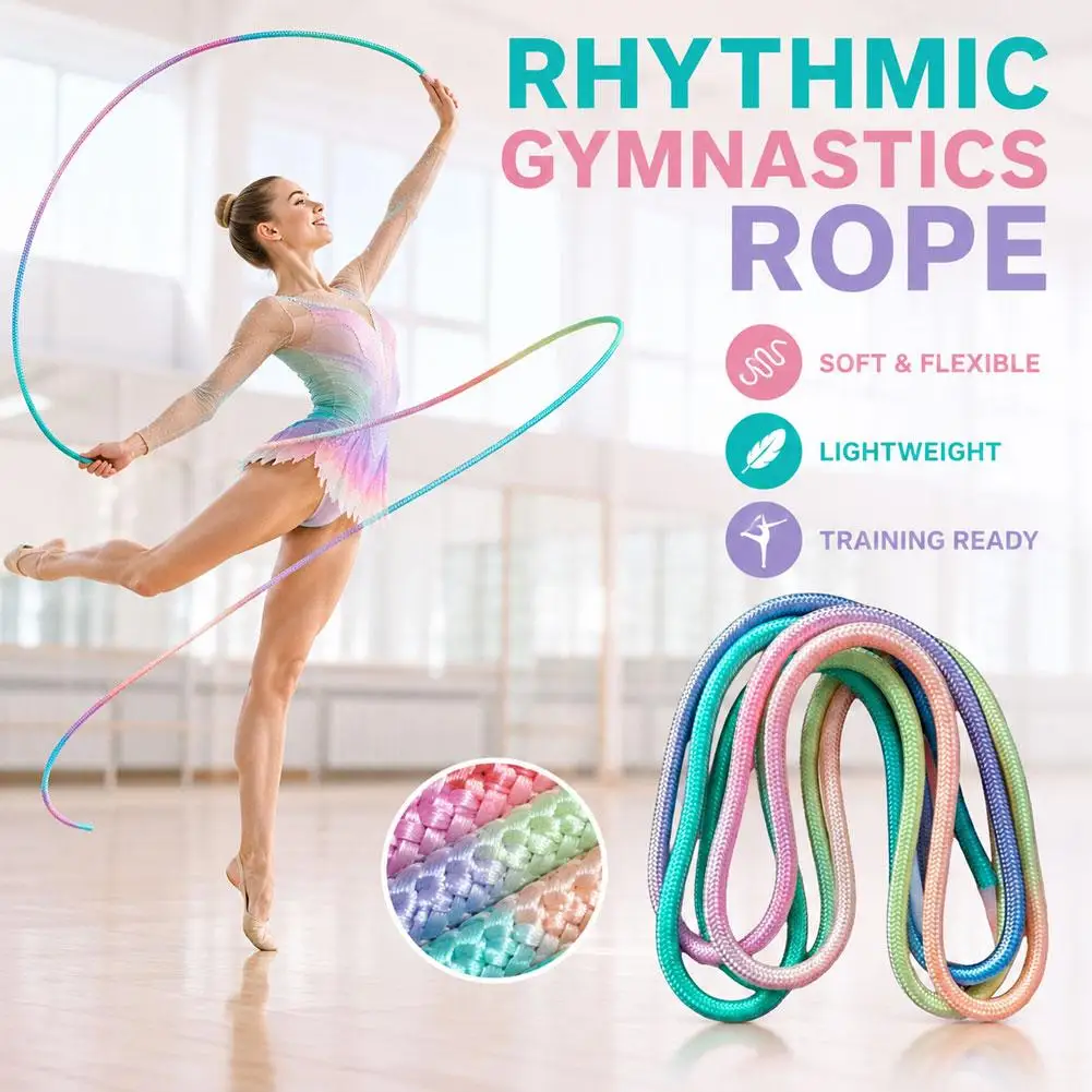 Cuerda de gimnasia rítmica, suave y flexible, para entrenamiento y saltos, con diseño degradado y colores llamativos, equipo de gimnasia artística.