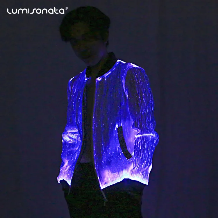 2021 Rave party club dance spring men luminous fiber optic led flashing light running jacket costume wears