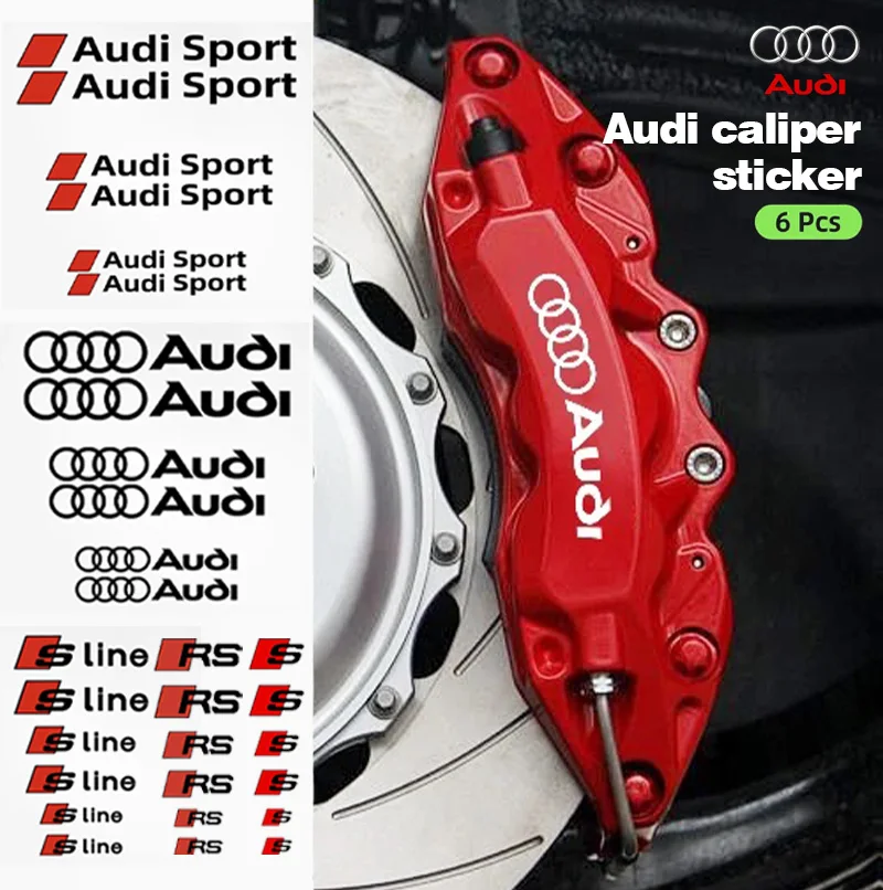 6pcs Car Caliper Stickers For Audi A4L A6L Q5 Q7 Q3 A3 A4 Q8 Q5L Q2L S3 Heat Resistance Tire Brake Cover Vinyl Film Body Decals