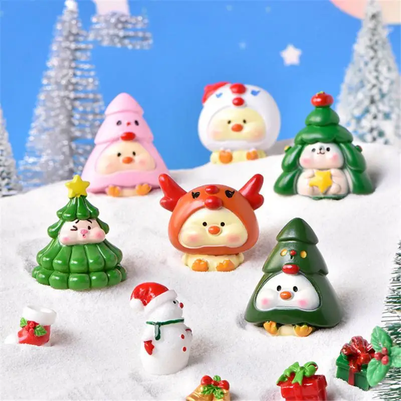 Christmas Cartoon Animals Pig Snowman Christmas Tree Cute Duck Micro Landscape Christmas Tree Snow Scene Ornaments Accessories