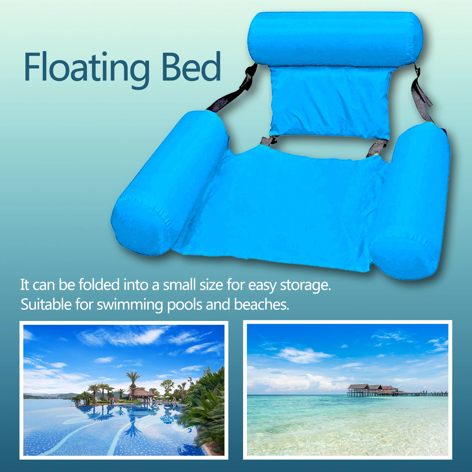 1Set Water Recreation Lounge Chair Floating Bed Sofa Foldable Row Swimming Pool Tool