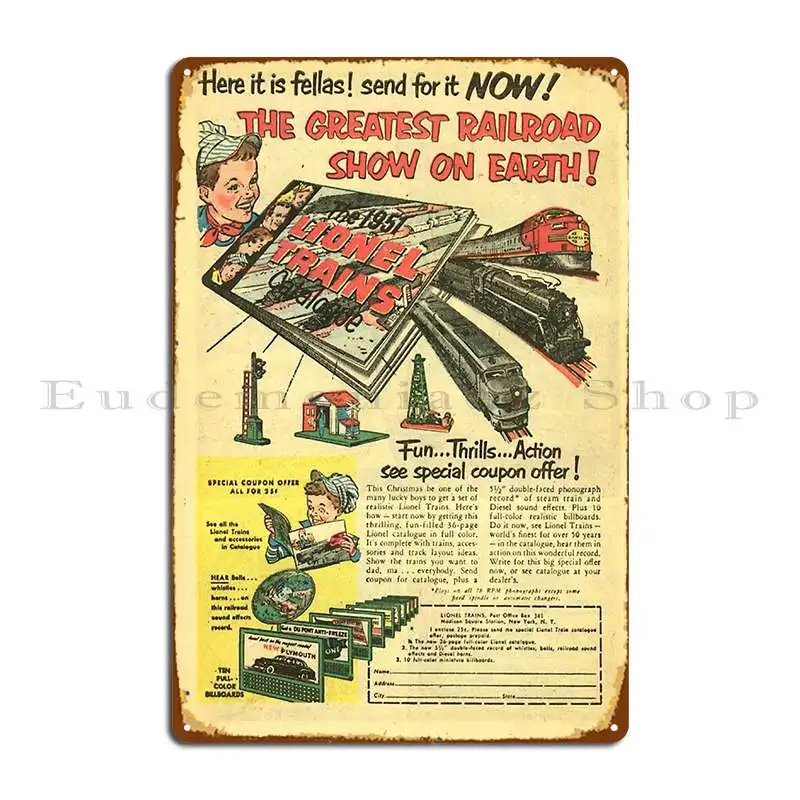 Vintage Train Ad Retro Railroad Model Advert 1950s Gift Metal Plaque Design Plaques Garage Decoration Printing Tin Sign Poster