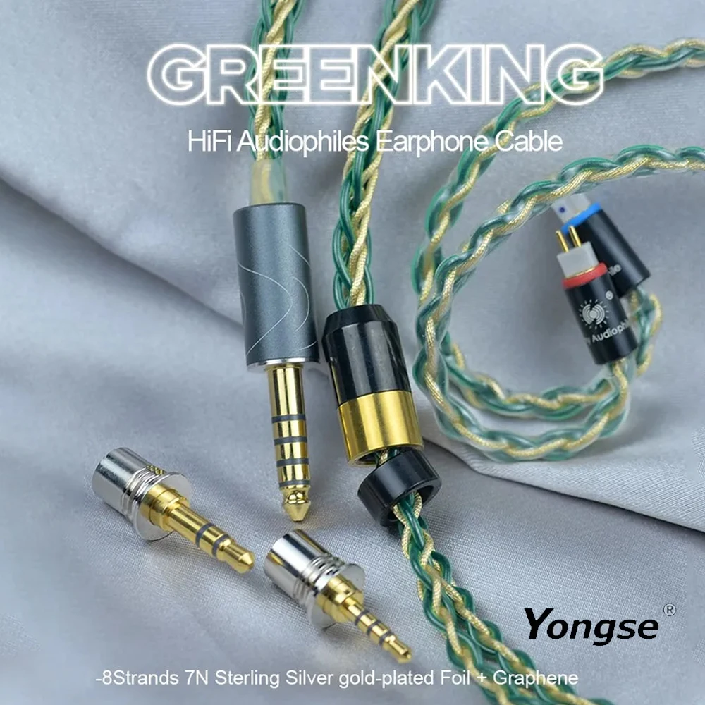 YONGSE GreenKing 8Strands 7N Sterling Silver gold-plated Foil HiFi Audiophiles Earphone Cable for TRN 7HZ TANGZU SIMGOT