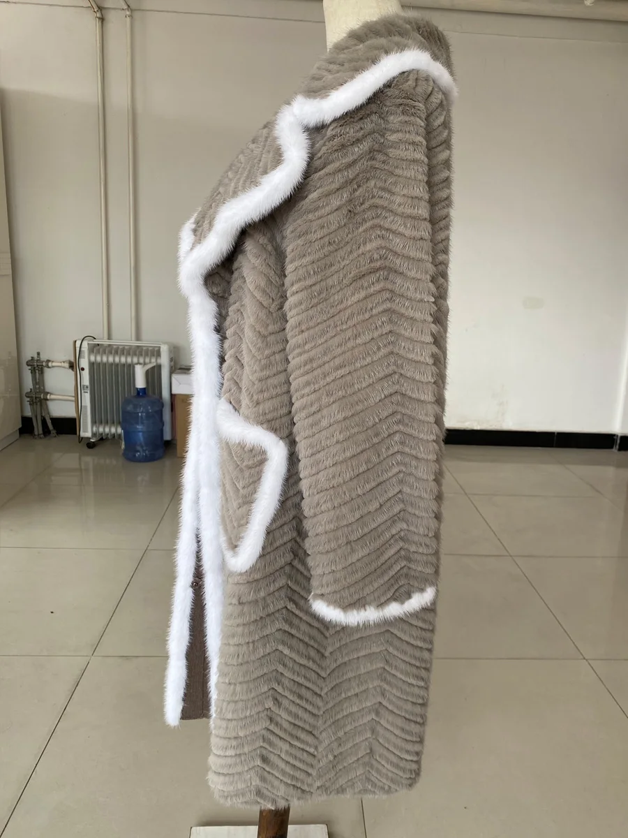 HDHOHR 2025 abrigos de piel de visón Natural de alta calidad, abrigos de visón tejidos para mujer, chaquetas de piel de visón auténtica de invierno a la moda para mujer