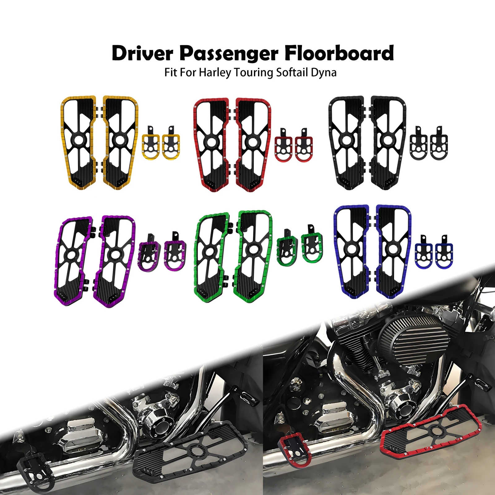 

Motorcycle Driver Passenger Floorboards Front Rear Footpegs Footrest For Harley Touring Street Electra Glide FLH Softail FL Dyna