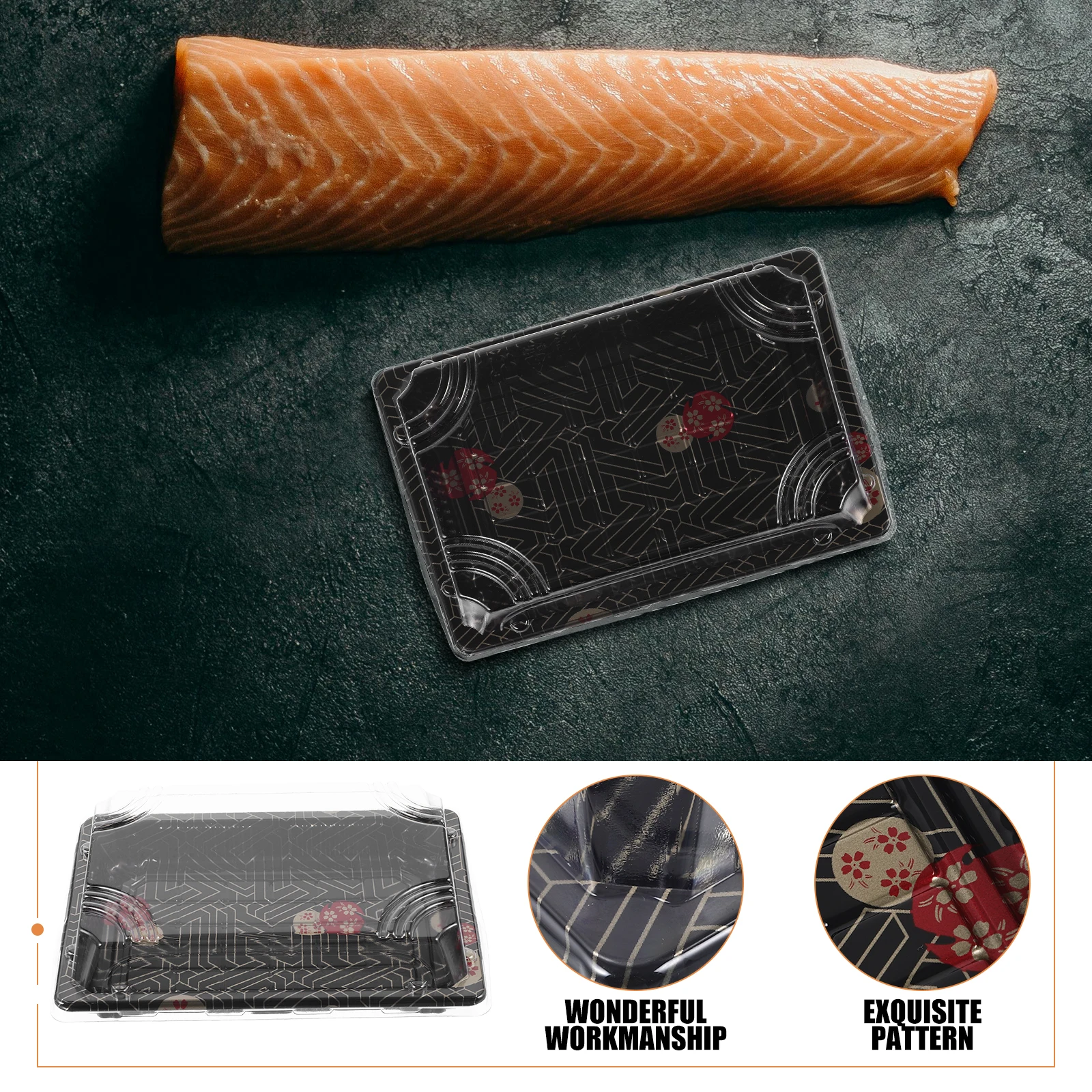 

25 pcs Salmon Containers Sushi Container Reusable Plastic Rectangle Lightweight Sushi Packing Box Portable Storage
