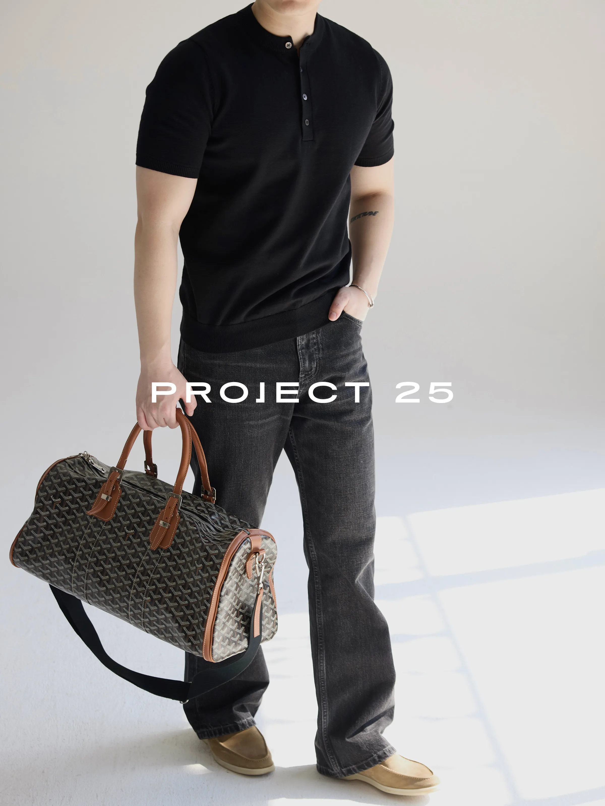 PROJECT 25 Men's Combed Cotton American Henley Knit Short Sleeve T-Shirt Slim Fit Solid Color
