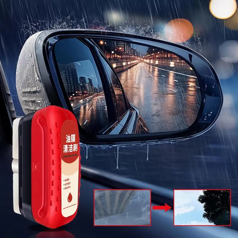 Car Glass Cleaner with Sponge 120ml Window Windsheild Oil Film Removal Agent Long-Lasting Car Glass Cleaning Brush Stain Remover