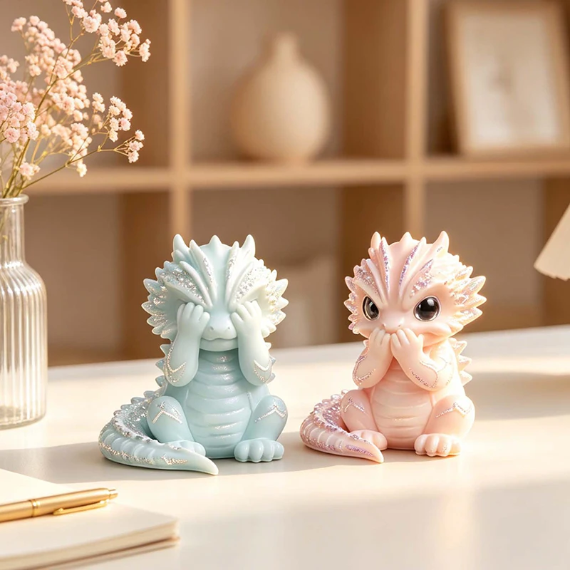 4 Style Cute Little Dragon Silicone Mold DIY Cartoon Dragon Handmade Aromatherapy Candle Concrete Gypsum Epoxy Resin Making Mold view 3