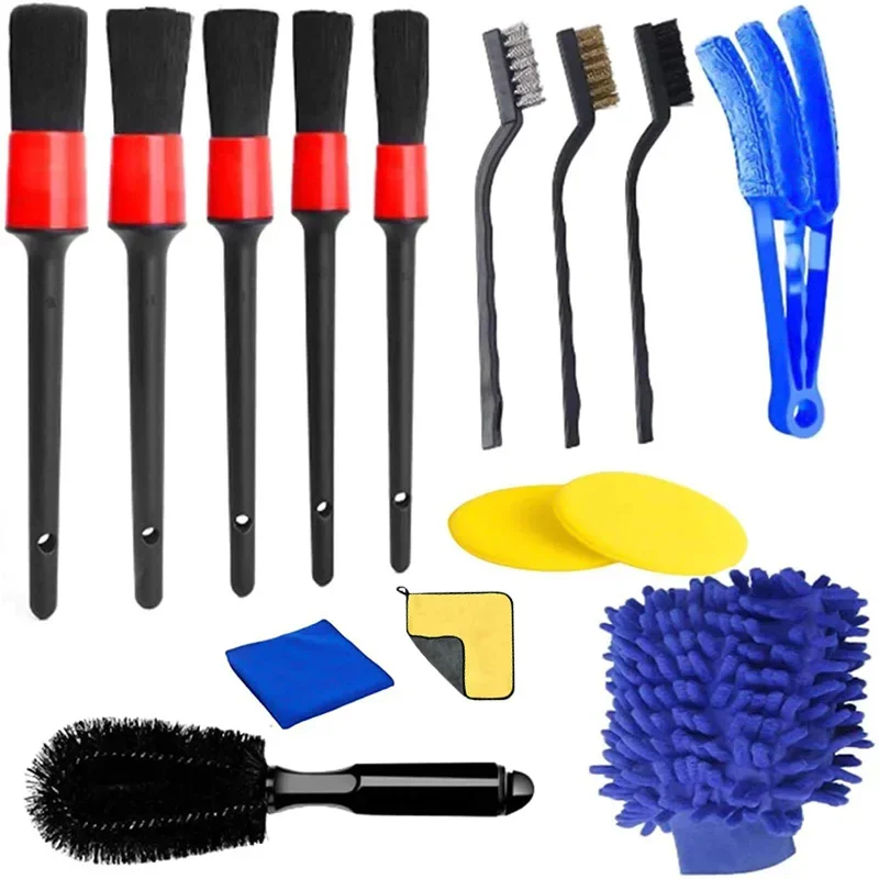 15PCs car detailing brush set car cleaning brushes sponges towels for car air vents rim cleaning dirt dust clean tools