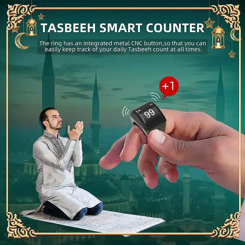 スマートTasbih Zikリング,イスラム教徒のギフトセット,ステンレス鋼,qibla電子ロザリオ,アプリコントロール