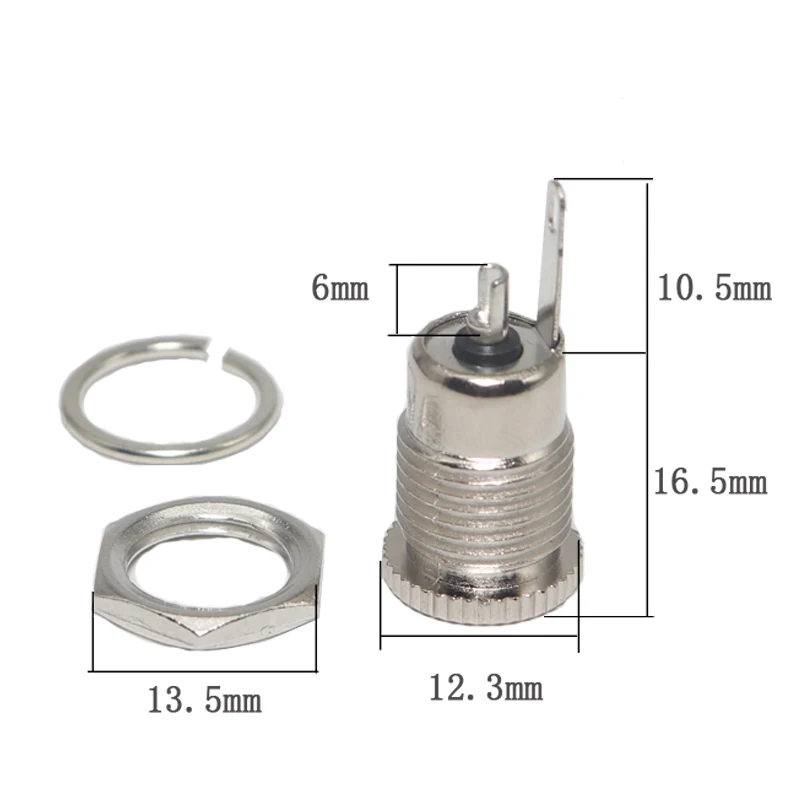 【10-2PCS】DC099 DC Power Jack Socket Female Panel Mount Connector Metal DC-099 Open Hole 11MM 5.5*2.1 5.5*2.5