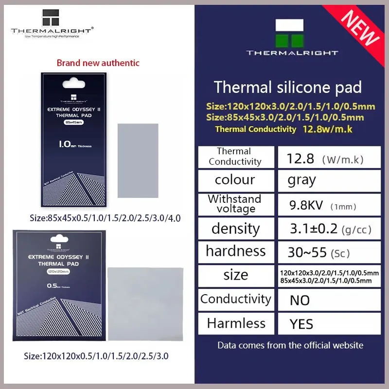 Thermalright ODYSSEY แผ่นความร้อนซิลิโคนพลาสเตอร์ Non-Conductive CPU/GPU การ์ดน้ำเสื่อทำความเย็น14.8W/Mk 85X45mm 120X120mm