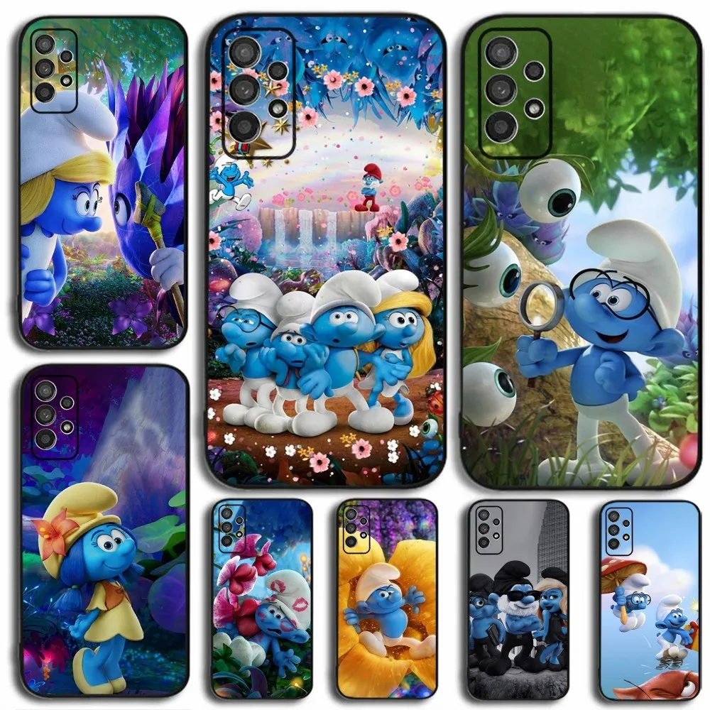 Anime Cartoon S-Smurfs Phone Case For Samsung Galaxy A13,A21s,A22,A31,A32,A52,A53,A71,A80,A91 Soft Black Cover