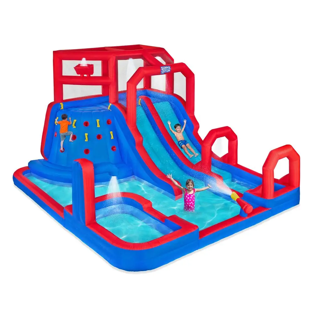 

amp Fun Mega Climb N Go Inflatable Water Slide Park HeavyDuty for Outdoor Fun Climbing Wall, 2 Slides amp Deep Splash Pool Easy