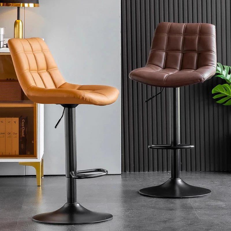 

Simple Leather Bar Stool Style Luxury Iron Large Counter Kitchen Bar Stool High Bedroom Mostrador Recepcion Bar Chairs Set