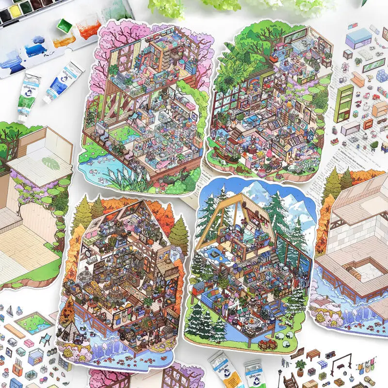 

Набор из 3 наклеек Card Lover [Весенняя вишня] 3D-стикеры с пейзажами: Лес, поздняя летняя и осенняя поляна для дневника