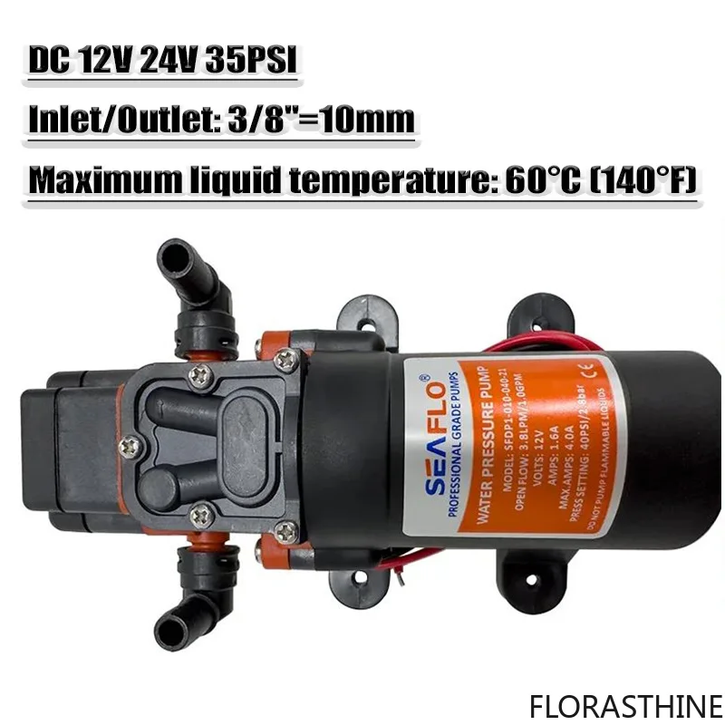 Miniature 35PSI DC 12V 24V Marine Electric Booster Pump Diaphragm Self-priming Solar Pump Shower Car Wash Toilet RV