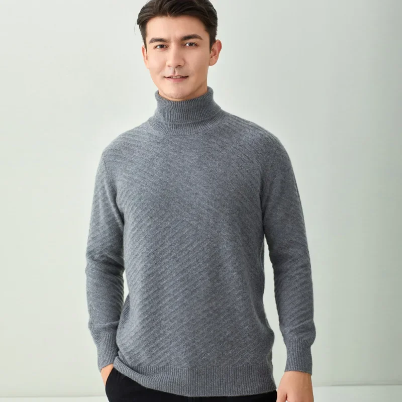 100% Pure Cashmere Sweater Men's Turtleneck Knitted Pullover Autumn Winter Woolen Sweater Male Warm Thicken Cashmere Jumper