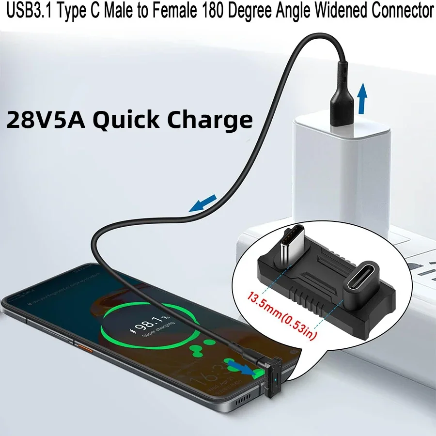 Kąt 180 stopni USB C PD 140W Adapter 20Gbps U kształt typu C złącze męskie do żeńskiego do tabletu z przełącznikiem parowym ROG Ally