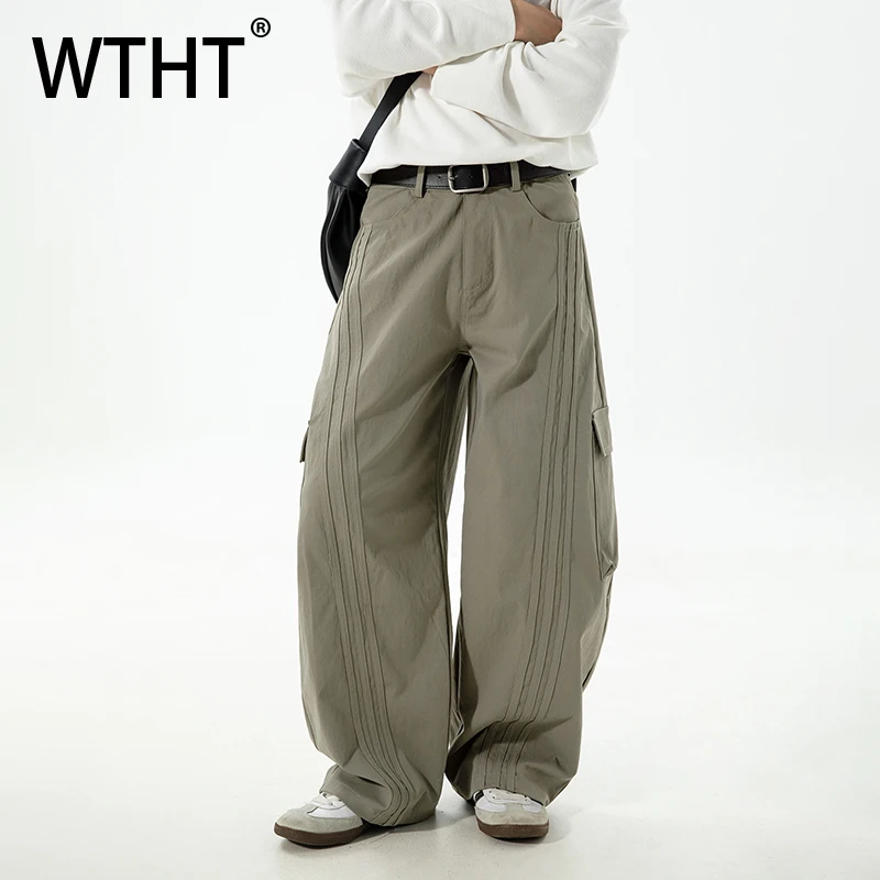 

Модные мужские брюки-карго WTHT с большими карманами, трендовые, весна 2026, однотонные, свободные, широкие штанины, модель 2A2698