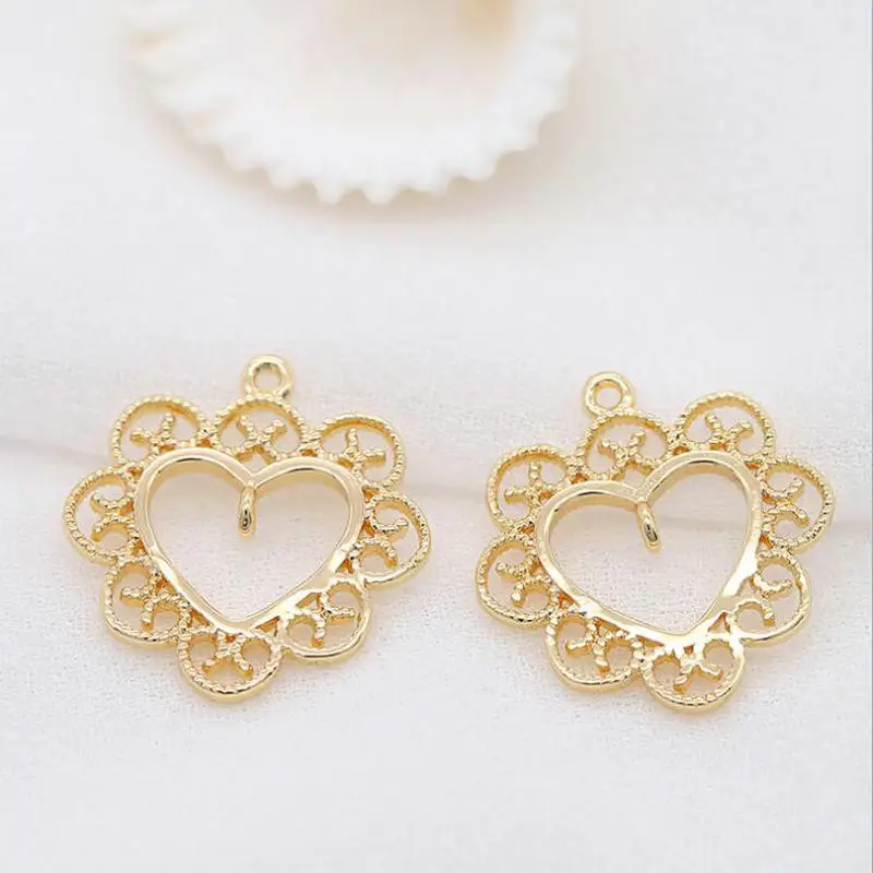 4PCS 18MM 22MM 14K Gold Color Brass Heart  2 Holes Charms Pendants High Quality Diy Jewelry Findings Accessories