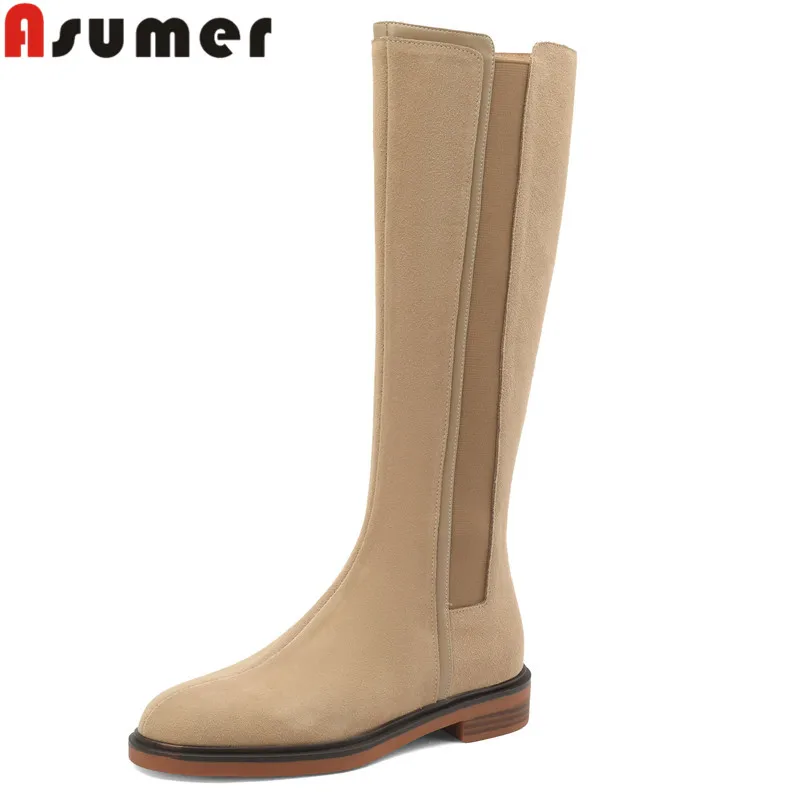 

ASUMER 2024 Size 34-40 New Top Sale Cow Suede Leather Women's Boots Square Med Heels Winter Boots Female Zipper Knee High Boots