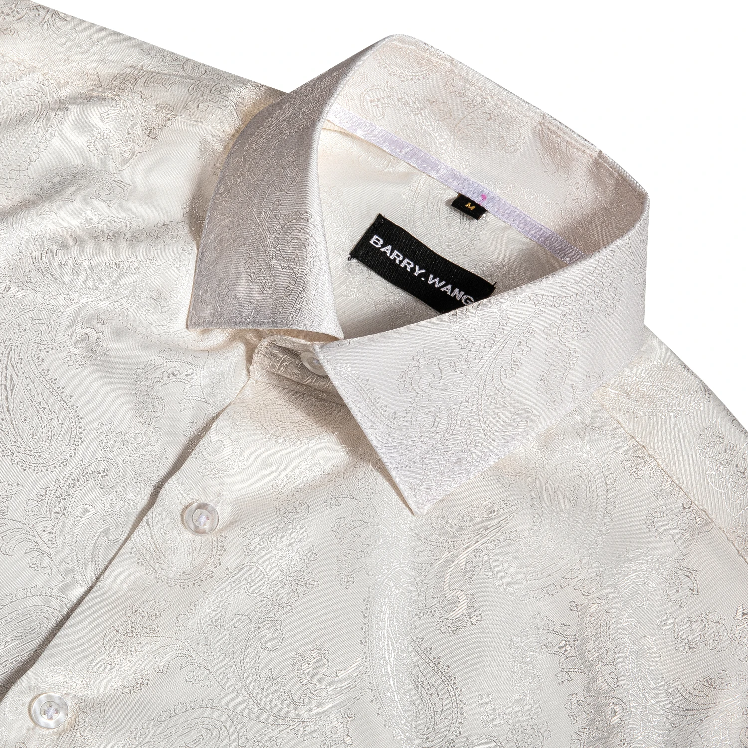 Barry.Wang Luxury White Paisley Silk Shirts Men Long Sleeve Casual Flower Shirts For Men Designer Fit Dress Shirt BY-0075